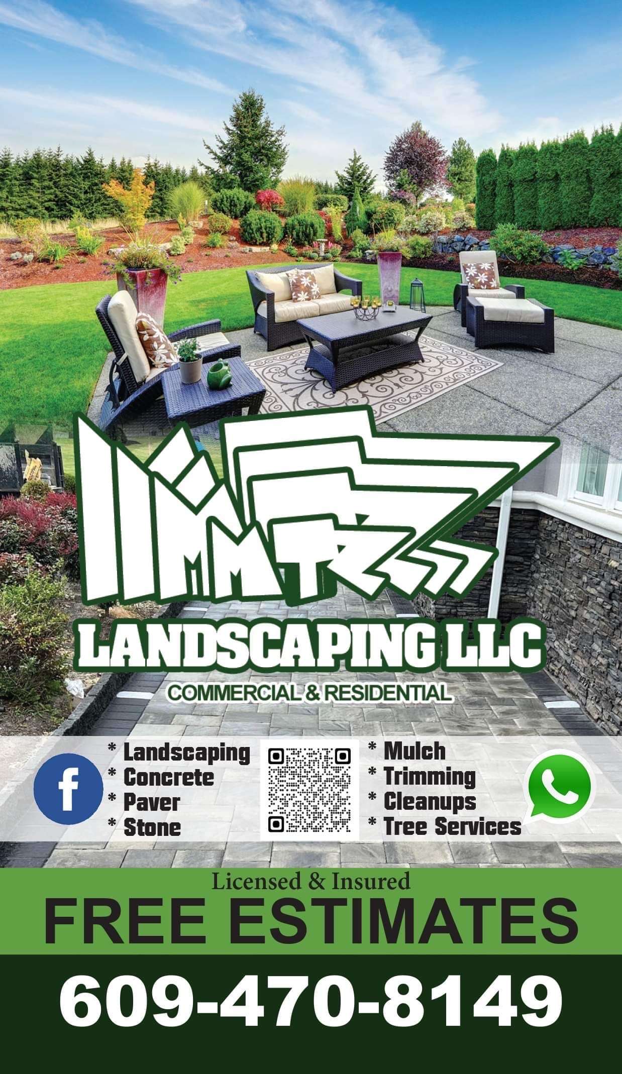A flyer showcasing landscaping services with a patio design, perfect for outdoor living spaces.